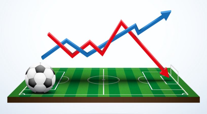 Jogador de atacante de futebol salta com análise de apostas de futebol  online e fundo de estatísticas